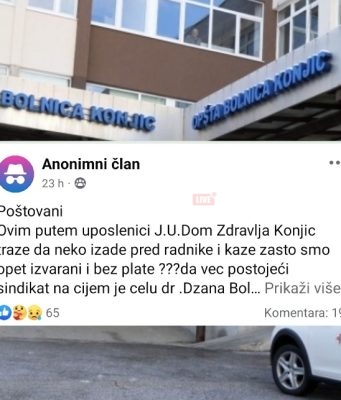 ANONIMNA OBJAVA U FACEBOOK GRUPI: Radnici Doma Zdravlja Konjic traže odgovore