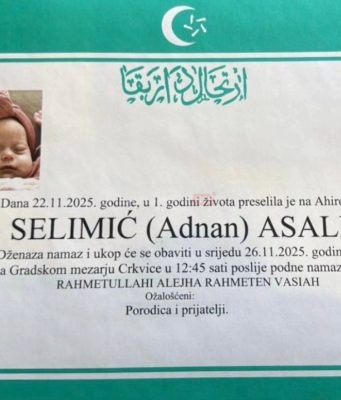 Neviđena tuga u bh.gradu: Preminula jednogodišnja beba Asali, tuga se nadvila nad cijelim gradom