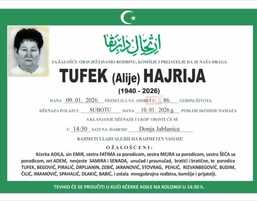 Tuga u Jablanici: Preminula Hajrija Tufek, žena koju je muž Bećir držao sedam sati iznad vode, sada su zauvijek zajedno