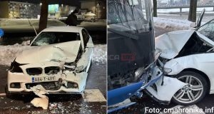 Teška saobraćajna nesreća u bh. gradu: Mladić sa BMW-om se zabio u autobus(FOTO)