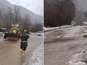 Potok se izlio na cestu u Doljanima, otežano odvijanje saobraćaja: Ekipe sa mehanizacijom rade na terenu(VIDEO)