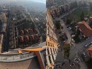 Opasan skok u srcu grada: Maskirani padobranac prekršio pravila i skočio sa Bosmala i Avazovog tornja!(VIDEO)