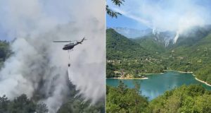 Teška borba s vatrom iznad Jablanice: Požar na Pisviru gase vatrogasci, angažovan i helikopter Oružanih snaga BiH(FOTO)